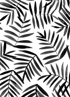 black and white palm leaves are shown in this seamlessly pattern on a white background