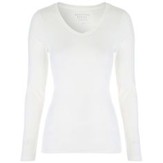 Womens 's Cream V-Neck Long Sleeve T-Shirt  | Peacocks ($7.47) ❤ liked on Polyvore featuring tops, t-shirts, layering tees, white long sleeve top, v neck tee, white long sleeve t shirt and white tee White Long Sleeve H&m Shirt, H&m White Long Sleeve Shirt, White V-neck Long Sleeve Top, White Long Sleeve T-shirt With Splicing, White Workout Top, Long Sleeve Layering, Full Sleeve Top, White Long Sleeve Tee