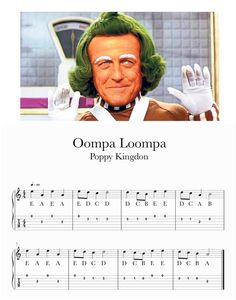 a sheet with the words oomppa loomppa on it and an image of a