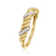 Ross-Simons - .10 ct. t. w. Diamond Twisted Ring in 14kt Yellow Gold. Size 8. Here's a look that will bring subtle glamour to your ensemble. This ring wraps up timeless style and radiant shimmer with .10 ct. t. w. diamonds in luxurious twists of 14kt yellow gold. 3/16" wide. Diamond twisted ring. Diamond birthstones are the perfect gift for April birthdays. Ring Wraps, Twisted Ring, April Birthday, Diamond Birthstone, Twist Ring, Ring Diamond, Wrap Rings, Timeless Style, Timeless Fashion