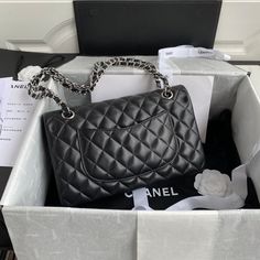 Size: 15.5cm*25.5cm*6.5cm  It comes with Dust box. Care manual. Tag. and Paper bag. Trendy Shoulder Bag, Chanel Bags, Chain Bags, Classic Flap, Flap Bag, Chanel Classic Flap, Chanel Bag, Chanel Classic, Black Silver