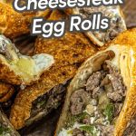 an egg roll with cheesesteak and meat inside