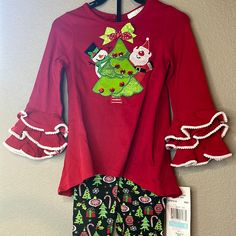 Adorable Christmas Outfit By Rare Editions! 2 Pieces. Red Tunic Top With White Trim And Ruffle Accents. Santa Claus, Snowman, And Christmas Tree Decals. Black Leggings With Tree, Presents, Ornaments, And Candy Cane Pattern. Nwt! Authentic I Am A Posh Ambassador, So Purchase With Confidence No Tradesno Pplno Low Balls Casual Long Sleeve Christmas Sets, Long Sleeve Holiday Sets, Christmas Cotton Sets For Festive Occasion, Casual Cotton Christmas Sets, Cotton Long Sleeve Sets For Holiday, Casual Cotton Sets For Holiday, Casual Cotton Holiday Sets, Holiday Long Sleeve Cotton Sets, Cotton Festive Holiday Sets