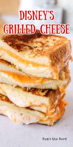 a stack of grilled cheese pancakes with the words disney's grilled cheese on top