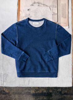 a new limited edition release of our favorite crew neck sweatshirt. using a beautiful yarn-dyed indigo terry, we chose a slightly lighter fabric weight to complement an already incredibly wearable garment. truly an easy, everyday sweatshirt that effortlessly moves with you. limited edition run of 250. when they're gone, they're gone. Washed Blue Sweatshirt With Ribbed Cuffs, Sporty Washed Blue Sweatshirt With Relaxed Fit, Sporty Washed Blue Cotton Sweatshirt, Cotton Sweatshirt With Ribbed Cuffs In Washed Blue, Sporty Washed Blue Sweatshirt For Fall, Blue French Terry Crew Top, Blue Washed Cotton Sweatshirt, Washed Blue Long Sleeve Sweatshirt With Ribbed Cuffs, Fall Cotton Sweatshirt In Washed Blue