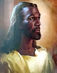 a painting of jesus with braids on his hair