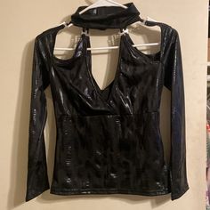 Brand New In Excellent Condition With Tags. Edgy Faux Leather Tops For Fall, Black Faux Leather Long Sleeve Top, Black Faux Leather Top For Club, Black Faux Leather Club Top, Edgy Fitted Faux Leather Top, Faux Leather Long Sleeve Top For Night Out, Fitted Faux Leather Edgy Tops, Spring Faux Leather Tops For Night Out, Faux Leather Long Sleeve Party Top