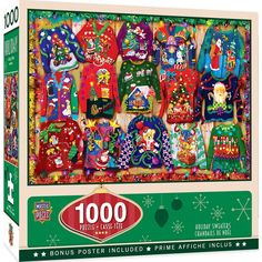 the christmas sweaters jigsaw puzzle is shown in front of a green background