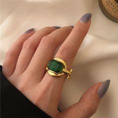 Marie Green Stone Gold Plated Ring – poppymaes.com Chic Rings, Silver Party, Green Stone Rings, Gold Color Ring, Party Rings, Green Gems, Jewelry Model, Stone Gold, Green Gemstones