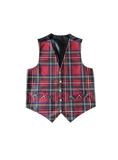 Royal Stewart Tartan 5 Button Waistcoat. Waistcoat Has Two Pockets On The Front And Adjustable Back Strap. Chest Size Is In Inches. Polyviscose Dry Clean Only Waistcoat Back Black Satin. 75% Polyester 25% Viscose. Classic Red Vest For Fall, Business Vest With Buttons For Fall, Classic Red Sleeveless Outerwear, Winter Business Vest Single Breasted, Fall Denim Vest With Button Closure, Winter Business Single Breasted Vest, Sleeveless Business Outerwear With Button Closure, Winter Business Single-breasted Vest, Classic Vest With Lapel Collar For Fall