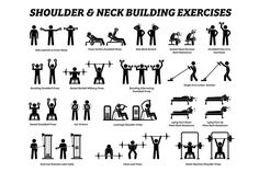 the silhouettes of people doing different exercises for their body and shoulders, with text that reads