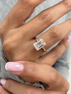 3.01ct Emerald E- VS Solitaire Diamond Engagement Ring Simplistic Wedding Rings, Dream Wedding Ring, Solitaire Diamond Engagement Ring, Cute Engagement Rings, Lab Grown Diamond Engagement Ring, Future Engagement Rings, Emerald Cut Engagement, Emerald Engagement Ring Cut, Stunning Engagement Ring