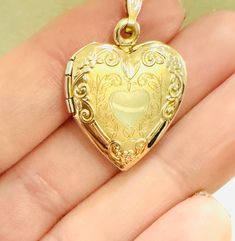 Vintage Solid 10k Yellow Gold Estate Puffy Heart Ornate Engraved Locket Pendant Chain Link Necklace 18.5 - Etsy Vintage Engraved Heart Necklace For Mother's Day, Vintage Style Engraved Heart Necklace For Mother's Day, Heirloom Oval Jewelry For Valentine's Day, Collectible 14k Gold Heart-shaped Jewelry, Victorian Jewelry With Heart Charm For Anniversary, Collectible Gold Jewelry With Heart Charm, Gold Heart Pendant Locket Necklace With Hallmark, Antique Heart-shaped Yellow Gold Jewelry, Victorian Yellow Gold Jewelry For Valentine's Day