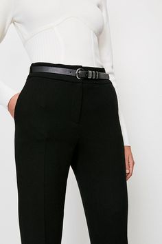 Make Moves In These Trousers. Designed To Take Your Look In A Flattering Direction, This Pair Features A Belted High Waist And Come Flared At Leg. Straight Trousers, Karen Millen, Straight Pants, Fashion Face, Black Pants, High Waist, Trousers, High Waisted, Pants