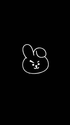 a black and white drawing of a bunny face