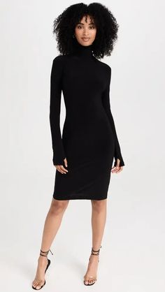 Norma Kamali Kamali Kulture Turtleneck Dress | Shopbop Norma Kamali Dress, Black Turtleneck Dress, Jersey Turtleneck, Turtleneck Dress, Norma Kamali, Black Dresses Casual, Turtle Neck Dress, China Fashion, Black Casual