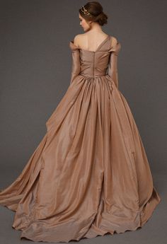 HESTIA / brown wedding dress made of rich tafetta luxury ball Midevil Ballgown, Pre-draped Evening Dress With Ruched Bodice For Wedding, Pre-draped Sweetheart Neckline Evening Dress For Wedding, Evening A-line Wedding Dress With Sweep Train, Elegant Taffeta Dress With Sweep Train, Elegant Taffeta Gown With Sweep Train, Wedding Dress With Sweep Train In Taffeta, Banquet Evening Dress With Ruched Fitted Bodice, A-line Taffeta Evening Dress For Wedding