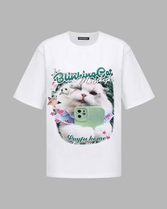 Details: T-shirt with cat graphical designTop Length: NormalSleeve Length: Short SleevesMaterials:100% Cotton Cat Design Short Sleeve T-shirt For Streetwear, White Graphic Tee With Cat Design, White T-shirt With Cat Design For Streetwear, White Cat Design T-shirt For Streetwear, White Graphic Tee With Cat Print, Trendy Cat Design T-shirt For Streetwear, Trendy Streetwear T-shirt With Cat Design, Graphic Tee With Cat Print For Streetwear, Trendy White T-shirt With Cat Print