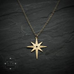 Star necklace – Shine bright with this celestial star necklace. Inspired by the shimmer of galactic stars, the ultimate on trend accessory to uplift any outfit. ★ Comes in our signature box, ready for gift giving. ★ Available in Gold [18K goldfield & gold plated brass ] ★ Pendant size :1.20"x0.90" Thanks for shopping at ... North Star Necklace, Dainty Diamond Necklace, Star Necklace Silver, Celestial Necklace, Triangle Necklace, Celestial Jewelry, Geometric Necklace, Jewelry Outfit, Brass Pendant