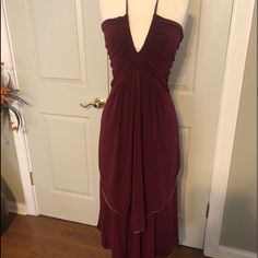 Amazing Marc By Marc Jacobs Acetate/Nylon/Spandex Knit Disco Party Cocktail Dress. Beautiful Burgundy Dress With Ruching Details And Tiered Skirt. Very Flattering Low Cut Neckline (Boned For Shaping). Trimmed With Gold And Black Cording On The Skirt. Excellent Condition. Bust: 30”- But Can Go To 36” Depending On How Much “V” You Need In The Front. Waist: 26”-30” (Elastic At Waist) Bodice Length From Top Of V At Front To Waist: 14” Skirt Length At Center Back From Waist Seam To Hem: 38” Silk Stretch Maxi Dress For Night Out, Silk Stretch Dresses For Night Out, Stretch Silk Maxi Dress, Silk Stretch Evening Dresses, Silk Stretch Midi Dress For Night Out, Stretch Silk Midi Dress For Party, Stretch Evening Midi Dress Lined, Stretch Lined Midi Dress For Evening, Evening Stretch Lined Maxi Dress