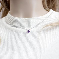 Simple minimalistic necklace featuring beautiful dark purple gemstone. A lovingly hand-crafted necklace is available on a variety of chains and lengths. Available Lengths - from 14 Inches (35.5 cm) to 20 inches (51 cm). Chain types  - Golden and Silver - brass chain with high tarnish resistance in according color. - 14 K gold filled - Sterling silver This is dainty jewelry and needs to be worn with care.  Your jewelry comes carefully packed in a gift bag without any pricing included, so can be sent directly to a recipient if you are buying jewelry as a gift. A gift message is added for free if you choose so. Additional gift packing is available as well! Box design might vary. Also, you can find more jewelry designs in my shop KotenStudio.etsy.com Amethyst Necklace Purple Teardrop small Pen Gift Crystal Necklaces, Dainty Amethyst Jewelry With Adjustable Chain, Dainty Crystal Clavicle Chain Necklace For Gift, Gemstone Charm Necklace With Round Pendant, Crystal Necklace With Round Pendant As Gift, Gift Crystal Necklace With Delicate Chain, Dainty Clavicle Chain Crystal Necklace For Gift, Gemstone Round Pendant Charm Necklace, Round Crystal Necklace With Delicate Chain For Gift