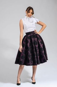 This brocade velvet circle skirt is a must-have for any woman's wardrobe. It's made from 100% brocade, so it's both soft and elegant. The skirt has a high waist and a full circle skirt, which gives it a flattering and feminine look. The skirt is also lined, so it's comfortable to wear. This skirt is perfect for any occasion, from a night out to a special event. It can be dressed up or down, depending on the occasion. The skirt is versatile and can be paired with a variety of tops and accessories Pleated Midi Maxi Skirt For Party, A-line Pleated Maxi Skirt For Party, Elegant Ruffled Maxi Skirt For Party, Fitted Full Skirt For Cocktail, Fitted Full Skirt For Cocktail Occasions, Fitted Full Cocktail Skirt, Fitted Gathered Skirt For Party, Knee-length Ruffled Skirt For Evening, Elegant Party Gathered Skirt