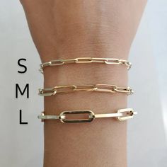 14K Gold Paper Clip Link Chain Bracelet Spring Jewelry Trends, Charm Bar, Paper Rings, Double Earrings, Link Chain Bracelet, Gold Bracelet For Women, Spring Jewelry, Gold Link, Paying Attention