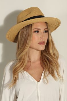 FINAL SALE: No returns or exchanges on accessories Product Details: Fedora hat with thick black trim ONE SIZE SOFT FLEXIBLE MATERIAL Soft and flexible COLOR: TAN/NATURAL and black Lightweight and comfy with just enough sun coverage Don’t see your size? Reach out to us for additional assistance! Call us at (323) 526-0977 during our office hours 8:00AM – 4:30PM PST Monday-Friday. Luxury Everyday Fedora Hat, Adjustable Summer Fedora, Affordable Summer Fedora With Short Brim, Cheap Classic Fedora Sun Hat, Luxury Natural Fedora For Women, Casual Cheap Short Brim Fedora, Kate Middleton Fedora Hat, Luxury Women's Fedora For Vacation, Cheap Casual Short Brim Fedora