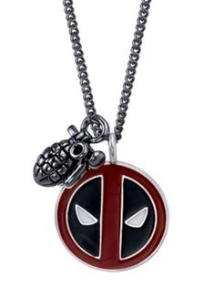 a deadpool necklace with a skull on it