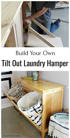 woodworking plans free Diy Laundry Hamper On Wheels, Hamper Dresser Diy, Laundry Hamper Cabinet Diy, Dresser To Storage Cabinet, Murphy Door Laundry Hamper, Build Laundry Cabinets, Diy Hidden Laundry Hamper, Diy Laundry Hamper Ideas, Hamper Dresser