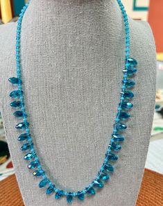 -White sea shell necklace length approximately 32" and shell approximately 2" - Snow flake necklace length approximately 32" - Blue Turquoise necklace length approximately 32" - Red Aventurine necklace length approximately 32" - Moukaite necklace length approximately 38" - Rhodochrosite necklace 35" and bracelet 7"  - Blue Crystals 19" This product is not intended for children under 12 years old. Please bear in mind that photo may slightly be different from actual photo in terms of color due to Long Single Strand Crystal Necklace For Jewelry Making, Crystal Necklaces With Round Beads And Lobster Clasp, Round Beads Crystal Necklace With Lobster Clasp, Adjustable Long Single Strand Crystal Necklace, Faceted Beads Crystal Necklace Gift, Blue Crystal Necklace With Gemstone Beads, Single Strand Long Crystal Necklace, Beaded Teardrop Crystal Necklace, Adjustable Teardrop Faceted Necklaces