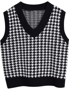 PRICES MAY VARY. 100% Acrylic, soft and stretchy, warmth while also making you look stylish. V neck, sleeveless, stretchy ribbed neckline, cuffs and hem, not easy to deform. Loose fit, preppy style, houndstooth pattern, casual knit sweater vest. Suitable for casual, work, party, school, home,vacation, spring and fall wearing. Machine Washable/ hand washable, hand washable recommended. The brand "Locachy" is designed with simplicity, relaxing and comfortable, focus on providing more quality appar Houndstooth Sweater, Sleeveless Sweater Vest, Knitted Vest, Sleeveless Pullover, Casual Vest, Houndstooth Pattern, Oversized Pullover, Vest Fashion, Plaid Fashion