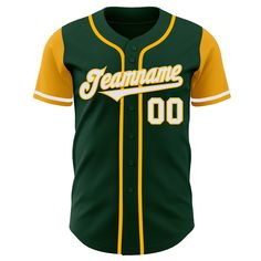 a green and yellow baseball jersey with the name teamname on it