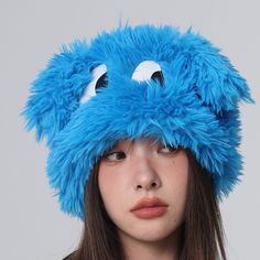 Size: Free Size, Color: Blue Cute Cartoon Eyes, Hat Y2k, Cartoon Eyes, Acrylic Fiber, Ear Hats, Acrylic Colors, Keep Warm, Spring Outfit, Free Size