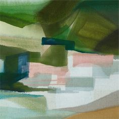 an abstract painting with green and blue colors