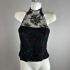 Vtg 90s VIE Victoria Royal Black Lace Beaded Halter Formal Blouse Top Size Small  | eBay Ethiopian Opal Ring, Beaded Lace, Fancy Dresses, Black Lace, Womens Clothing Tops, Top Blouse, Women Accessories, Lace, Things To Sell