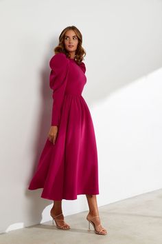 Elevate your evening with our Hope Elegant High Neck Long Sleeves Pink Evening Dress. Featuring a high neckline and long sleeves, this dress exudes elegance and sophistication. Perfect for any formal occasion, make a statement with its stunning pink color. Dress to impress with this timeless piece. Chic High Neck Long Sleeve Evening Dress, Winter Cocktail Evening Dress, Winter Evening Maxi Dress, Party Dresses With Structured Shoulders And Bishop Sleeve, High Neck Long Sleeve Evening Dress For Fall, Chic Midi Dress With Bishop Sleeves For Party, Long Sleeve Midi Dress With Structured Shoulders For Party, Elegant Winter Gala Dresses, Elegant Long Sleeve High Neck Dress For Party