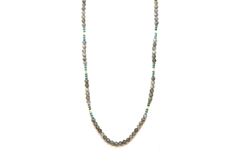 18k Yellow Gold and Grey Sterling Silver Necklace with Labradorite and Artifact Pebbles in Teal Patina. Adjustable At 26". Mixed Metals, Sterling Silver Necklace, Artifacts, Sterling Silver Necklaces, Labradorite, Band Rings, Patina, Silver Necklace, Initials