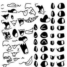 a set of different shapes and sizes of mouthy eyes, lips, and mouths