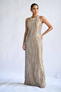 Madeleine – Sania Maskatiya International Festive Silk Sleeveless Gown, Festive Sleeveless Silk Gown, Sleeveless Silk Dress For Party Wear, Luxury Embellished Maxi Dress With Fitted Bodice, Festive Sleeveless Silk Maxi Dress, Luxury Embellished Gown, Luxury Embellished Long Gown, Luxury Evening Dress For Festive Occasions, Luxury Sleeveless Sequin Formal Dress