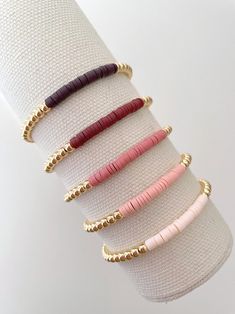 14k Gold Heishi Color Block Bracelet – georgia layne Cheap Trendy Stretch Bracelet, Gold Stacked Heishi Beads Stretch Bracelet, Pink Heishi Beads Stretch Bracelet, Everyday Pink Heishi Beads Stretch Bracelet, Everyday Stackable Heishi Beads Stretch Bracelet, Homemade Bracelets, Clay Bracelet, Diy Bracelet Designs, Diy Bracelets Patterns