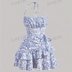 This Dress Is From Shien But Still Very Good Quality, Tight Blue Dress, Short Sundress, White Halter Dress, Cute Dress Outfits, 20th Birthday, Pretty Dresses, Beautiful Outfits, Pretty Outfits, Good Quality