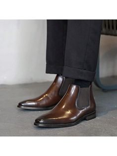 Timeless Elegance - Elevate your style with these men's fashion Chelsea ankle boots, a perfect fusion of classic and contemporary. Crafted to exude sophistication, these boots effortlessly complement both casual and dressy attire.Effortless Slip-On - The slip-on design ensures ease of wear without compromising style. The PU upper showcases durability and a refined look, while the PVC sole offers sturdy support for everyday wear.Reliable Comfort - The EVA insole ensures unparalleled comfort and s Dress Boots For Men, Casual Leather Boots, Dressy Attire, Chelsea Boots Mens, Mens Dress Boots, Chelsea Ankle Boots, Dress Boots, Boots For Men, Mens Shoes Boots