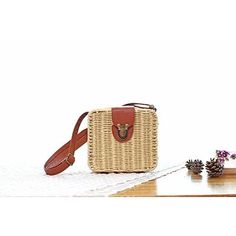 beach box straw woven shoulder bag Summer Brown Portable Straw Bag, Summer Portable Brown Straw Bag, Chic Natural Box Bag For Summer, Trendy Natural Rectangular Box Bag, Brown Rectangular Portable Straw Bag, Picnic Shoulder Bag With Adjustable Strap, Beige Rectangular Box Bag For Vacation, Chic Summer Beach Box Bag, Trendy Natural Shoulder Bag For Picnic