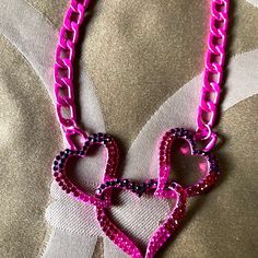 Nice Heart Necklace In Pink Color Multicolor Party Necklaces For Valentine's Day, Heart-shaped Purple Jewelry For Party, Purple Heart-shaped Jewelry For Party, Heart Shaped Purple Jewelry For Party, Open Heart Necklace For Valentine's Day Party, Valentine's Day Party Jewelry With Adjustable Chain, Valentine's Day Open Heart Necklace For Party, Multicolor Heart Pendant Jewelry For Parties, Metal Heart Necklace For Party