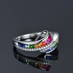 Style: Europe and America Color: White gold color Fashion Element: Cows pattern Rainbow Wedding, Trendy Ring, Gem Ring, Charm Rings, Crystal Charm, Color Ring, Love Ring, Sapphire Gemstone, 925 Jewelry