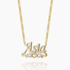 Make a statement with our new double plated collection! Personalize this figaro chain with your name, the name of a loved one, or a special word. Crafted from 18K gold and silver plating, this piece is made to last. Details: Personalize With: Names, Numbers, or Words. Pendant Size varies by name (3.5cm-5cm) Matching Cuban Chain Closure: Lobster Clasp Special Words, Figaro Chains, Figaro Chain, Cuban Chain, Name Necklace, Gold And Silver, Your Name, Lobster Clasp, 18k Gold