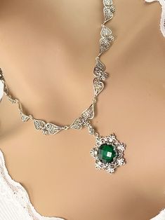 Natural Emerald Quartz 925 Sterling Silver Statement Necklace - Etsy Bosnia and Herzegovina Ornate Filigree Silver Bridal Necklace, Ornate Silver Bridal Necklace, Ornate Decorative Necklaces For Wedding, Ornate Pendant Jewelry For Wedding, Traditional Emerald Gemstone Necklace Gift, Antique Silver Bridal Necklace With Intricate Design, Antique Silver Bridal Necklace As Gift, Antique Silver Bridal Necklace Gift, Elegant Engraved Necklace For May Birthstone