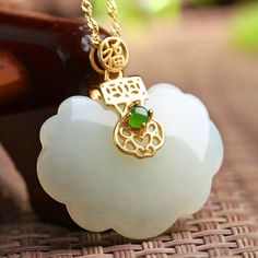 Baikalla Jewelry Silver Gemstone Necklace Sterling Silver Genuine White Jade RuYi Pendant Necklace  with 18k Gold Plated Chinese Jewelry Traditional, Nephrite Jade, White Jade, Jade Jewelry, Jade Pendant, Green Jade, Pretty Jewellery, Chain Pendants, Gold Plated Sterling Silver