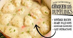 the chicken and dumplings recipe is in a pot